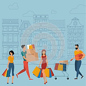 Flat design vector shopping characters concept