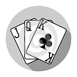Flat design vector three clubs playing cards icon, isolated