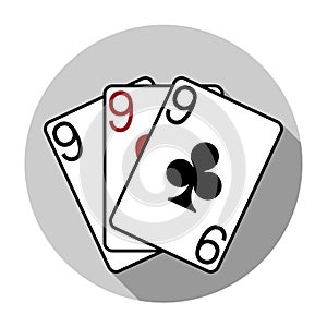 Flat design vector three nines playing cards icon, isolated photo