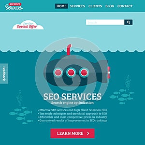 Flat design vector website template with submarine