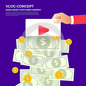Flat design vlog concept. Create video content and make money. V