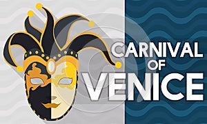 Flat Design with Volto Mask like Harlequin for Venice Carnival, Vector Illustration photo