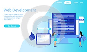 Flat design web development illustration logo