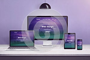 Flat design web site concept on multiple devices