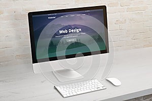 Flat design web site presentation on modern computer display