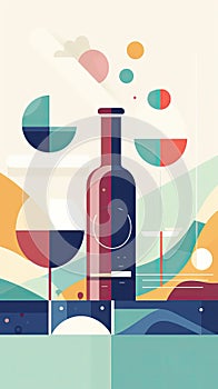 Flat design wine tasting banner, wite modern flyer card. Graphic Illustration. AI generative