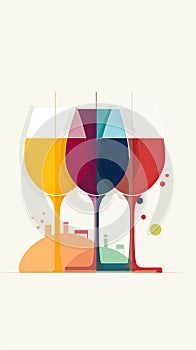 Flat design wine tasting banner, wite modern flyer card. Graphic Illustration. AI generative