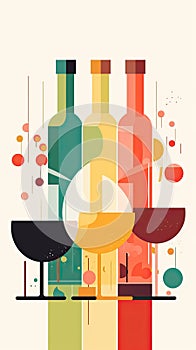 Flat design wine tasting banner, wite modern flyer card. Graphic Illustration. AI generative