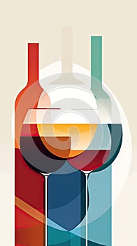 Flat design wine tasting banner, wite modern flyer card. Graphic Illustration. AI generative