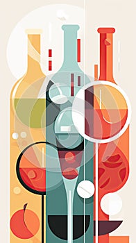 Flat design wine tasting banner, wite modern flyer card. Graphic Illustration. AI generative