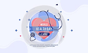 Flat design world health day with stetoscop, love, globe symbol photo