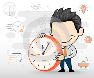 Flat design of young businessman holding clock