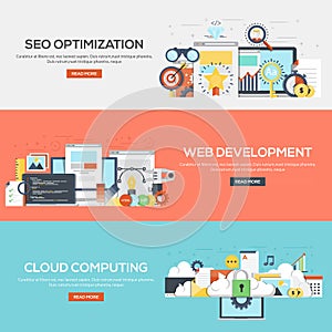 Flat designed banners- Seo, Web development and Cloud computing