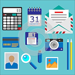 Flat designed office icons set