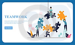 Flat dessign business hands team work. Find a solution with puzzle symbol. Connecting with puzzle elements.