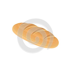 Flat detailed fresh long loaf of white wheat bread. Baked food icon. Design element for bakery store promo, pastry shop