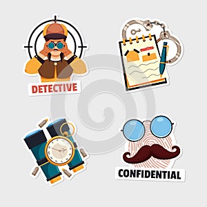 Flat detective logo sticker set