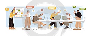 Flat developers team create software, computer and website app
