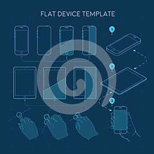 Flat devise line drawings gadgets