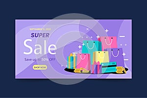 Flat dia do cliente horizontal sale banner template Vector illustration photo