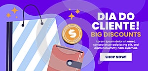 Flat dia do cliente horizontal sale banner template Vector illustration photo