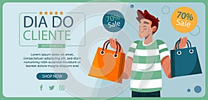 Flat dia do cliente horizontal sale banner template Vector illustration photo