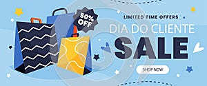 Flat dia do cliente sale horizontal banners set Vector illustration photo