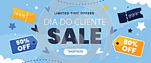 Flat dia do cliente sale horizontal banners set Vector illustration photo