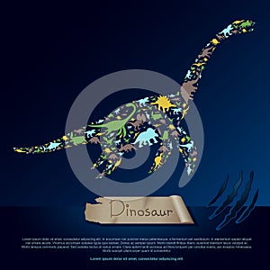 Flat dinosaur and prehistoric reptile animal infographic banner