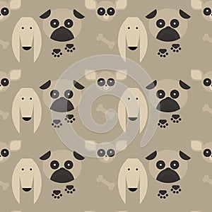 Flat dog characters set, cartoon pet animal collection chihuahua, pug and afgan greyhound seamless pattern