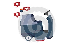 Flat drawing of cleaning machine of floor scrubber on white background