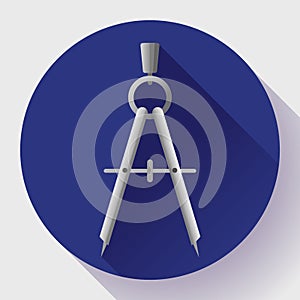 Flat drawing compass icon - geometry and design tool vector.