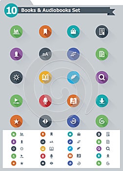 Flat e-book icon set