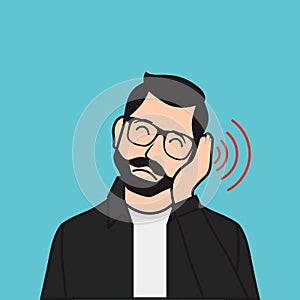 Flat Earache Man Touching his Ear Vector Illustration