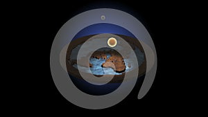 Flat Earth 3D Model. Day and Night. Animation. Geocentric concept of universe.