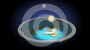 Flat Earth 3D Model. Day and Night. Animation. Geocentric concept of universe.