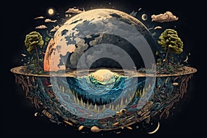 Flat earth in boho style, created with Generative AI technology photo