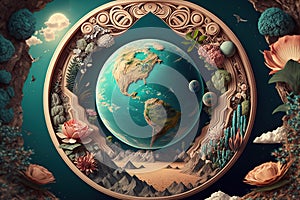Flat earth in boho style, created with Generative AI technology photo