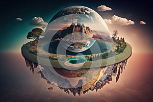 Flat earth in boho style, created with Generative AI technology photo