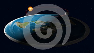 Flat Earth Model. Europe and Africa in front. Side view without clouds layer. photo