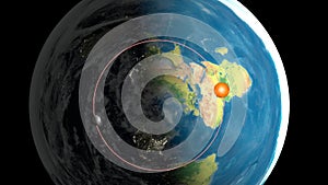 Flat Earth Model. Top view. Topographic map photo