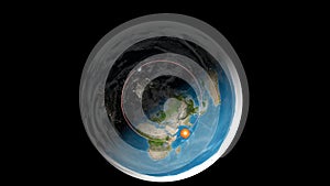Flat Earth. Top view with clouds layer. Africa and Asia photo
