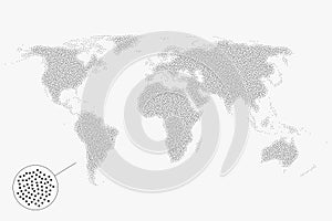 Flat earth world map with round dots.
