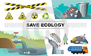 Flat Ecology Pollution Infographic Concept