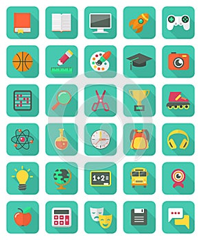 Flat Education and Leisure Icons Set