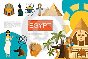 Flat Egypt Symbols Composition