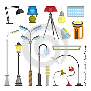 Flat electric lantern city lamp street urban lights fitting illuminator technology light bulb electricity vector