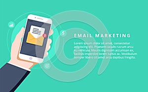 Flat for email marketing, newsletter marketing, email subscription and drip campaign with icons