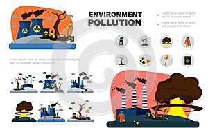 Flat Environment Pollution Elements Set