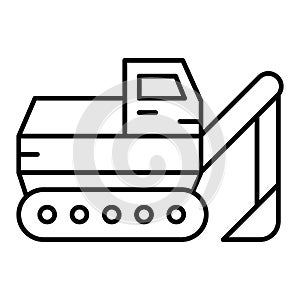 Flat excavator thin line icon. Bulldozer vector illustration isolated on white. Loader outline style design, designed